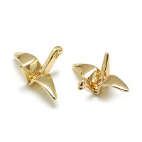 2pc Brass Charms Paper crane Real 18K Gold Plated 8x14x21mm Hole: 1mm