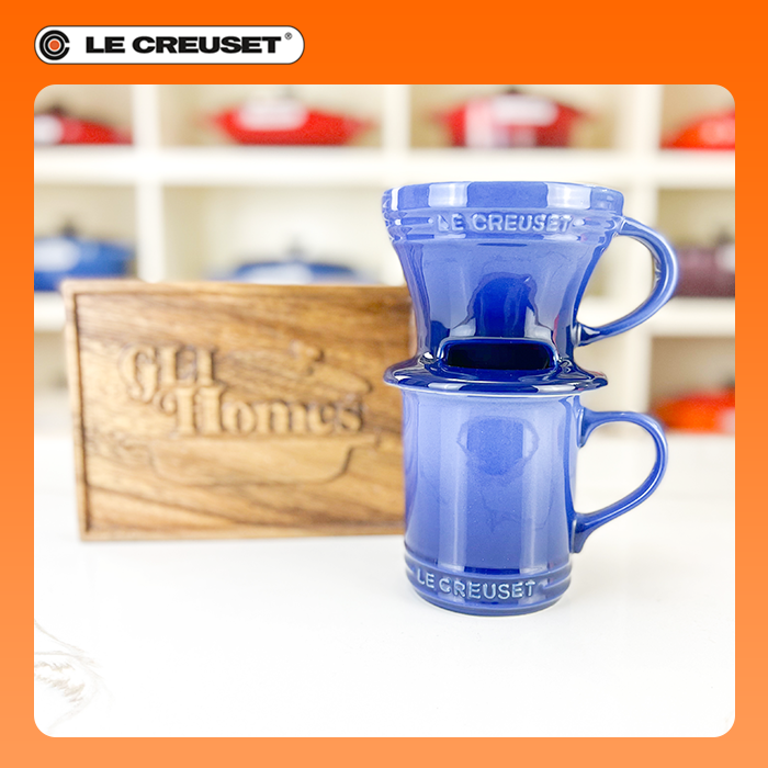 Le Creuset Authentic Stoneware Pour Over Coffee Cone with Mug, Cobalt