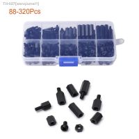 ♈❁ 88-320Pcs M2 M2.5 M3 Black Hex Nylon Standoff Spacer Column Flat Head Nylon Plastic Spacing Screws Nuts