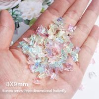 50Pcs 8X9MM Resin AB Color Butterfly Nail Art Rhinestones 3D Apply To Decorating Manicure Accessories Diamonds