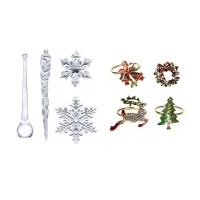 1 Set Snowflake Icicle Christmas Ornaments &amp; 4 Pcs Christmas Napkin Rings