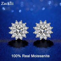 CW100 Moissanite Sunflower Stud ต่างหู1CT 2CT Platinum ชุบเงินสเตอร์ลิงต่างหูเพชรสำหรับหญิงสาววันเกิด Gift