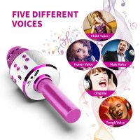 Wireless Karaoke Microphone Handheld Portable Speaker Home KTV Player with Dancing LED Lights Record Function