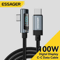 Essager PD 100W ข้อศอกจอแสดงผลดิจิตอล USB2.0 C To Type C สาย E-Marker สายข้อมูลโทรศัพท์มือถือชาร์จแบบเร็ว USBC สำหรับแล็ปท็อป Xiaomi โทรศัพท์มือถือ Black Shark