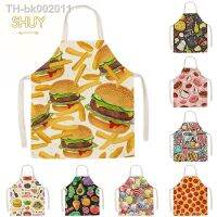 ◐✜ Cute Food Burger Fries Pattern Aprons For Women Kids Sleeveless Bib Waterproof Anti-greasy Custom Kitchen Apro Household Items