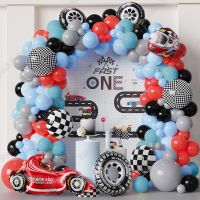 147Pcs Racing Car Theme Balloon Garland Arch Kit Checkered Car   Wheel Foil Balloon Boys Birthday Party Baby Shower Decoration Artificial Flowers  Pl