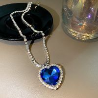 Big Crystal Heart Pendant Necklace for Women Full Rhinestone Necklace Titanic Heart of Ocean Blue Heart Love Forever Jewelry