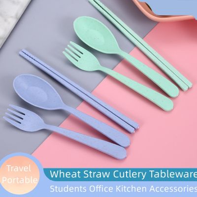 Wheat Straw Cutlery Spoon Fork Chopsticks Portable Travel Lunch Students Office Tableware Dinnerware Sets Kitchen Accessories Flatware Sets