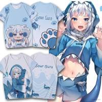 Cool เสื้อยืดแขนสั้นลําลอง ทรงหลวม พิมพ์ลายอนิเมะ Hololive Vtuber Gawr Gura พลัสไซซ์