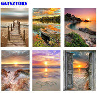 GATYZTORY กรอบหาดทรายสีโดยตัวเลขสำหรับผู้ใหญ่เด็ก Handpainted ภูมิทัศน์ DIY ภาพวาดสีน้ำมันผ้าใบวาดของขวัญหน้าแรกศิลปะ