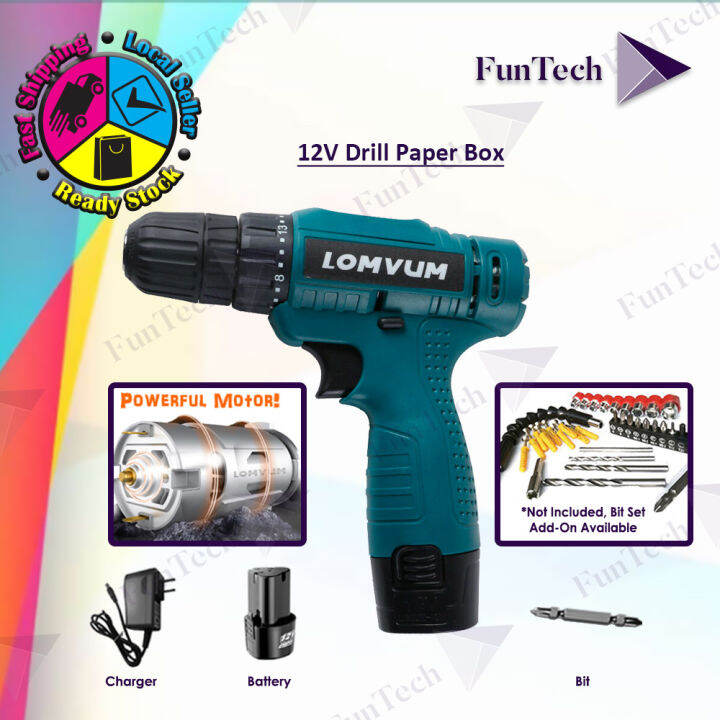 Funtech Lomvum Cordless Hand Drill 12v Screwdriver Drill Rechargeable