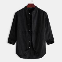 MR Mens Casual Striped Buttons Half Sleeve V Neck Loose Top