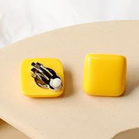 【YF】 Chadestinty Geometric Rectangle Square Round Resin Jewelry Yellow Red Blue Ear Clip Earrings For Women