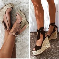 Large Size Beige Heeled Sandals Clogs Wedge 2021 Summer Female Shoe Big Black Platform Girls High Comfort Fashion Back Strap Sca