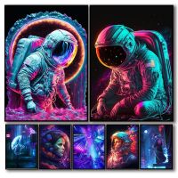 2023ↂ﹊ Neon Punk Pop Art Space Astronaut Poster Aesthetic World Night Anime Samurai Cat Girl Skateboard Canvas Wall Art Home Room Decor