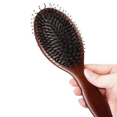 【CC】 Hair Wood Handle Boar Bristle Beard Comb Styling Detangling Straighten Bristles Massage