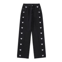 20212021 New Wide Leg Jeans Women Love Printing Vintage Harajuku Loose Casual Denim Pants Spring Street High Waist Woman Trousers