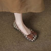 LIWomen Vintage Flat Round Toe Ballet Shoes Comfort Houndstooth Granny Shoes