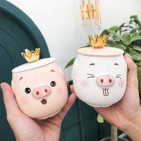 卐 Cute and cute crown pig head ceramic cup three-dimensional ins literary net red water cup cartoon mug student cup