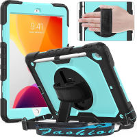 Timecity iPad 9th/ 8th/ 7th Generation Case (iPad 10.2 Case 2021/2020/ 2019) with Screen Protector Pencil Holder Kickstand Hand/Shoulder Strap.Durable Tablet Cover for iPad 10.2 inch-Black+Light Blue Black+ Light blue