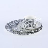 4PCS Grey Mosaic Porcelain Dinner Plate Set Bone China Coffee Or Tea Cup And Saucer Kitchen Serving Tableware Luxury Home Decor