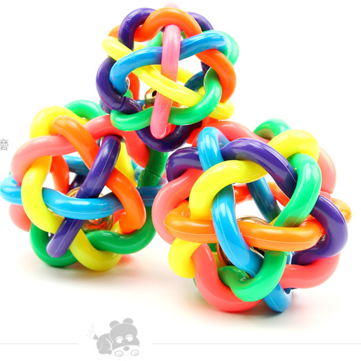 Pet supplies Colorful Rubber Dog Toys Round Woven Ball with Small Bell