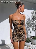 ✾ ocehrk Impresso Bodycon Backless Vestido para As Mulheres 2023 Verão Oco Out Beach Wrap Vestidos Curtos Robes