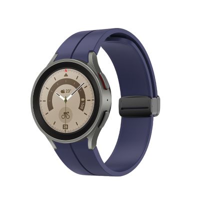 สำหรับ Samsung Galaxy Watch5หัวเข็มขัดพับได้สายนาฬิกาข้อมือซิลิโคน40มม./44มม./45มม. (สีน้ำเงินเข้ม)