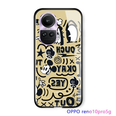 Serpens การ์ตูนแฟชั่นสำหรับ OPPO Reno10 Pro 5G,มิกกี้เมาส์เพื่อนกราฟฟิตีมันวาวเคสด้านหลังกระจกเทมเปอร์เคสโทรศัพท์
