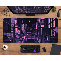 แผ่นรองเมาส์ Retro Neon โตเกียว Street Pixel Art สีม่วงอะนิเมะญี่ปุ่น Skyline / City Desktop Pad แผ่นรองเมาส์เกม Xxl หลายขนาด