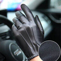 Long Keeper Fashion Black PU Leather Gloves Male Thin Style Driving Leather Men Gloves Non-Slip Full Fingers Palm Touchscreen