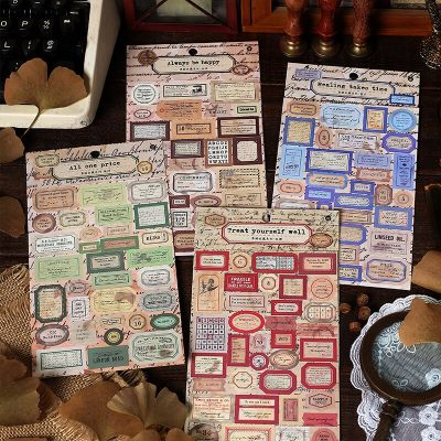Retro Flat Labels Stickers Decorative Scrapbooking Creativity Diy Hand Account Sealing Collage Material Junk Journal Supplies