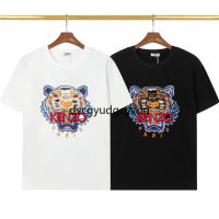 Short-sleeved T-Shirt Pure Cotton Round Neck Classic Red Letter Tiger Head Embroidered Men Women