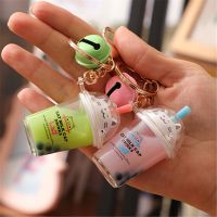 Summer New Ins Cat Pearl Milky Tea Cup Key Ring Pendant Creative Cartoon Acrylic Oil Key Ring