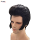 Mens Rock Singers Elvis Aron Presley Cosplay Wig Party Elvis Presley Heat Resistant Black Synthetic Party Hair Wig + Wig Cap