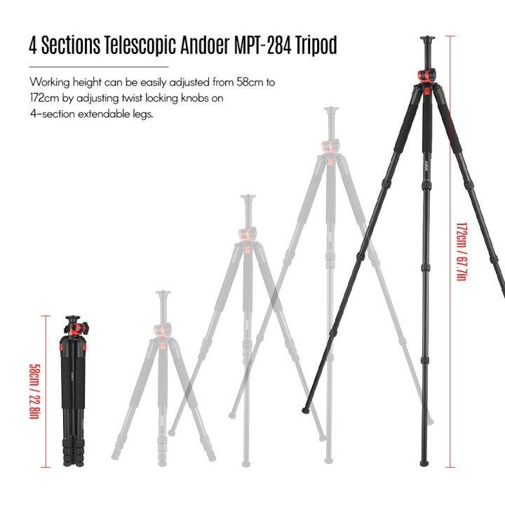 andoer-ขาตั้งกล้องอะลูมิเนียมอัลลอยของมืออาชีพ-mpt-284-4แกนขวางขาตั้งกล้องส่องทางไกลสำหรับกล้องสูงสุดโหลด15กก