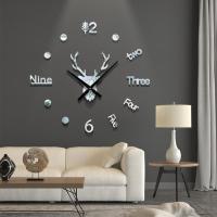 ZZOOI 3D Wall Clock Mirror Wall Sticker Deer Head DIY Large Small Wall Clock Watch Art Decal Acrylic Sticker For Livingroom Home Decor