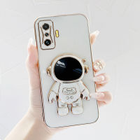 เคส POCO F4 GT case นักบินอวกาศขาตั้งแบบพับได้แฟชั่นสีทึบหรูหราชุบโครเมียมนุ่ม TPU เคสโทรศัพท์สแควร์คลุมทั้งหมดเคสป้