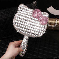 Cute KT Cat Crystal Desktop Handle Makeup Mirror Hand Holding Mirror