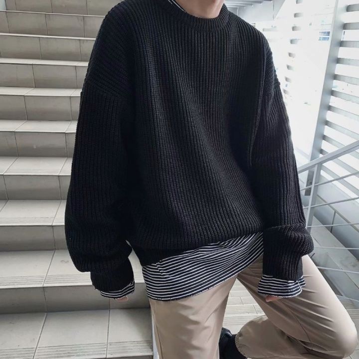 hnf531-mark-belt-korean-fashion-sweaters-men-autumn-solid-color-wool-sweaters-slim-fit-men-street-wear-mens-clothes-knitted-sweater-men-pullovers