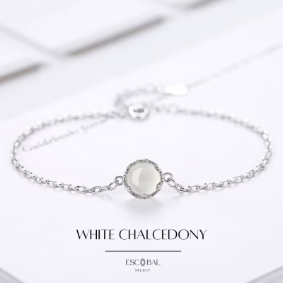 ESCOBAL✨สร้อยข้อมือนําโชค White Chalcedony สร้อยข้อมือเงินแท้ สร้อยข้อมือหินโมรา สร้อยข้อมือผู้หญิง กำไลข้อมือ กำไลเงิน