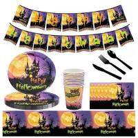 Halloween Party Tableware 82pcs Portable Tableware Set Wear-Resistant Food-Grade Halloween Party Decoration Tableware Halloween Dinnerware Ornaments for Party cosy