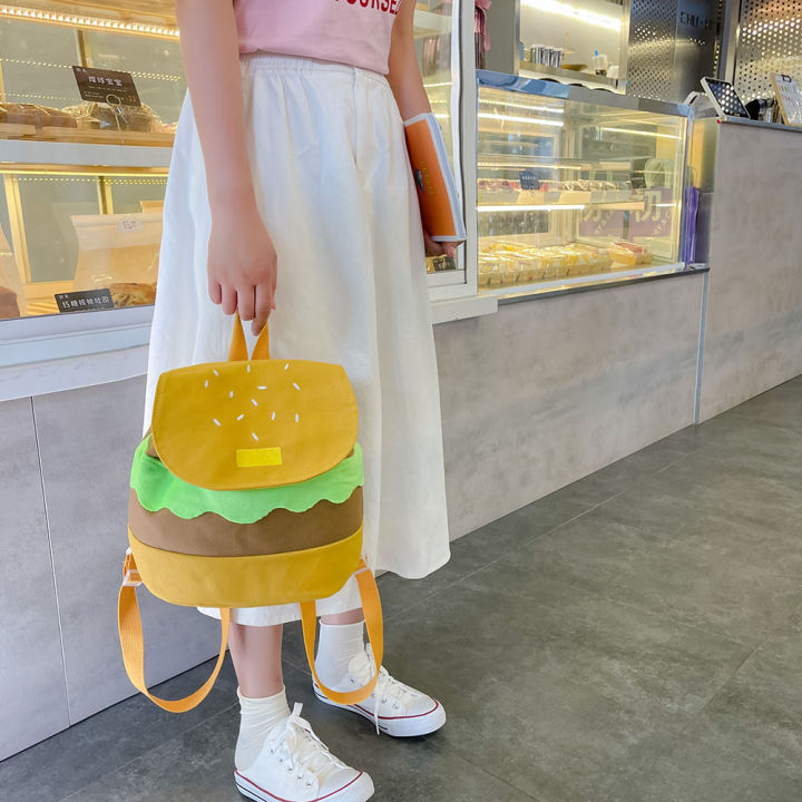 พร้อม-กระเป๋าเป้สะพายหลังแฮมเบอร์เกอร์น่ารักสำหรับเด็กลำลองผ้าใบเด็กวัยรุ่น