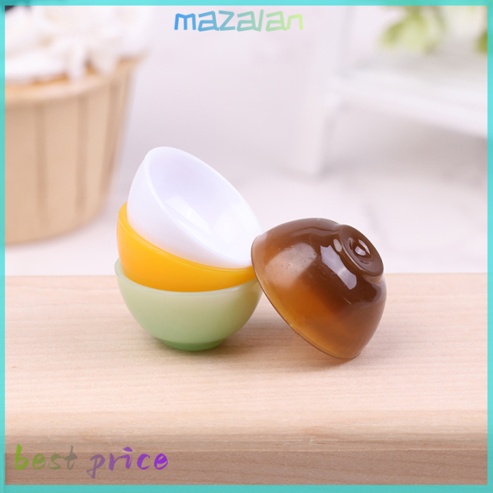 mazalan-4ชิ้นชามบ้านตุ๊กตาชามข้าวสีบนโต๊ะอาหารโมเดลอุปกรณ์ตกแต่งห้องครัวของเล่น