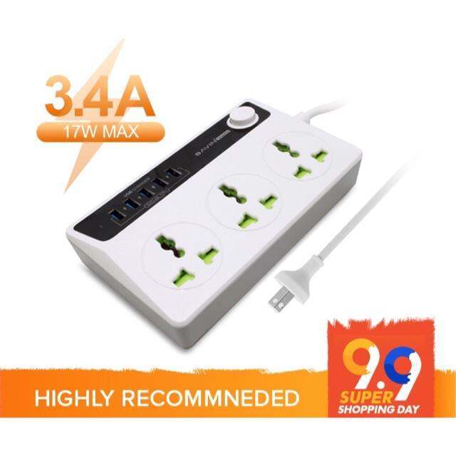 【COD】 Bavin (3 AC Power Socket Extension with 5 Slot 3.4A 17W Universal