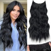 22 Inch Invisible Wire Hair Extensions 4 Clips In Natural Synthetic Long Wavy Hairpieces Black Dark Brown For Women Daily Party Wig  Hair Extensions