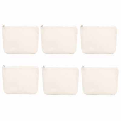 【ใหม่】กระเป๋าแต่งหน้าผ้าใบสร้างสรรค์สดใสพร้อมซิป (6แพ็ค) 6X5นิ้ว Off White DIY Cosmatic Bag