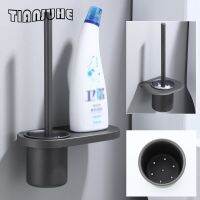 Toilet Brush and Holder Wall-Mounted Bracket Bathroom Long Handle Space Aluminum Bowl Brush and Holder