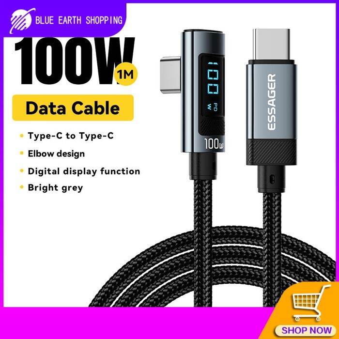 PD 100W Elbow Digital Display USB2.0 C to Type C Cable EMarker USBC