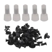 25 Pcs Plastic Push in Bumper Door Rivets Clip 8mm Hole Black &amp; 100Pcs Nylon Closed End Cap Insulated Connectors Wire Crimp Terminal 16-14 AWG